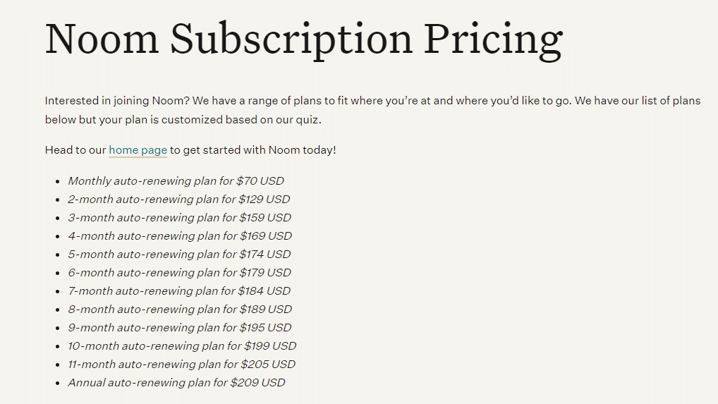 Noom Pricing